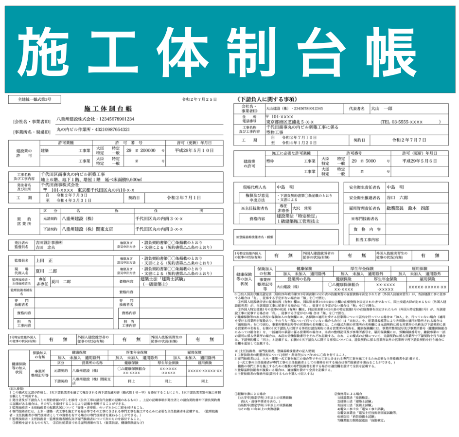 施工体制台帳の書き方と記入例 様式から作成義務まで解説 Greenfile Work 安全書類 グリーンファイル 施工体制台帳電子化サービス